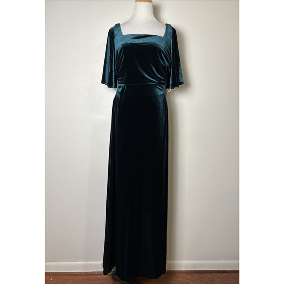 AW Bridal Green Velvet Maxi Dress Size 6 Flutter Sleeve Forest Fairy Bridesmaid - Picture 1 of 13